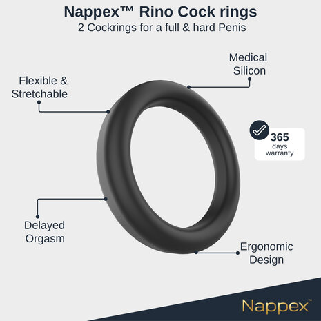 Nappex&trade; Rino Cock Ring Set &ndash; Siliconen Penisringen voor Meer Comfort, Ondersteuning en Partnerstimulatie
