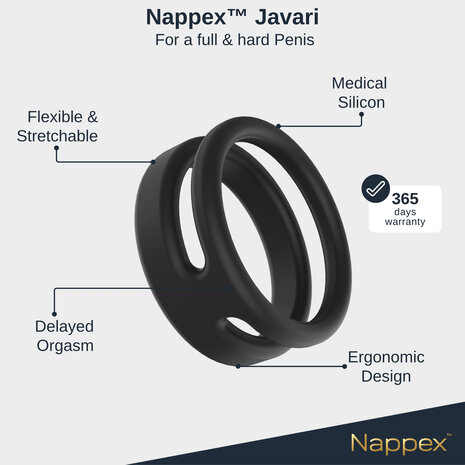 Nappex&trade; Javari Cockring &ndash; Premium Siliconen Penisring voor Comfort, Ondersteuning en Duurzaam Gebruik