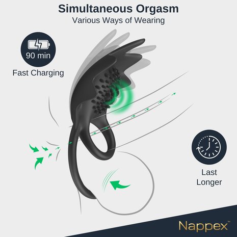 Nappex&trade; Manu Vibrerende Cockring &ndash; Oplaadbare Penisring met Partnerstimulatie en Comfortabele Pasvorm