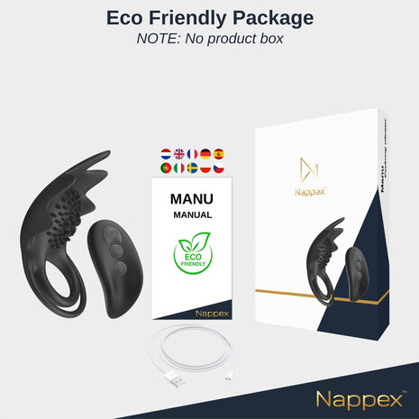 Nappex&trade; Manu Vibrerende Cockring &ndash; Oplaadbare Penisring met Partnerstimulatie en Comfortabele Pasvorm
