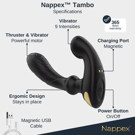 Nappex&trade; Tambo Prostaat- & G-Spot Vibrator &ndash; Ritmische P-Spot Stimulatie, Krachtige Vibraties & Intense Orgasmes