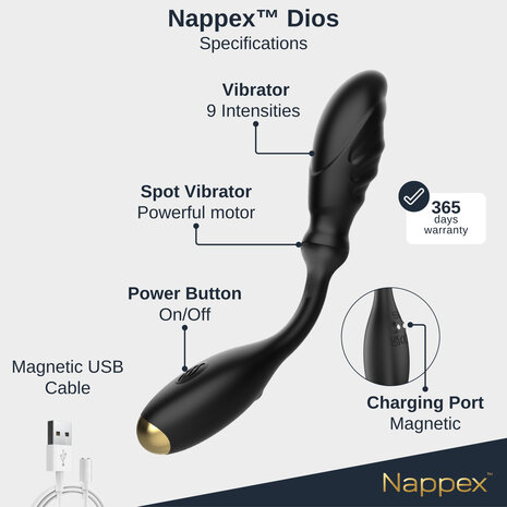 Nappex&trade; Dios Prostaatstimulator & G-Spot Vibrator &ndash; Krachtige P-Spot Stimulatie, 10 Vibratiestanden & Intense Orgasmes