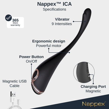 Nappex&trade; Ica Premium Spotvibrator &ndash; Krachtige Diepe Vibraties, 9 Intensiteitsniveaus & Waterdicht Design