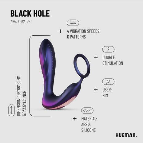 Hueman Black Hole Anaal Vibrator met Cockring