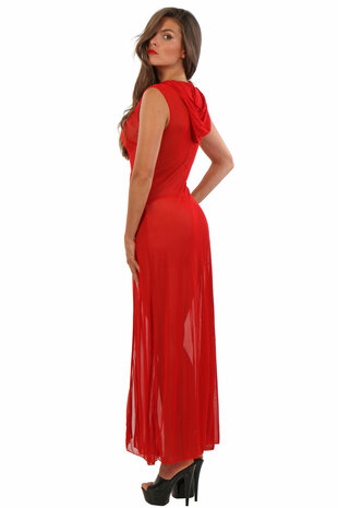 Lange Transparante Mesh Robe met Capuchon en Rijgveter