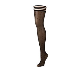 Hold-up kousen zwart met stippen maat D / Hold-up stockings black with dots size D