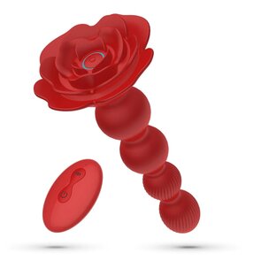 Draaibare anale rozenplug met afstandsbediening Rood