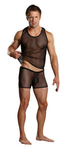 Stretch Net Tank Top L/XL Zwart – Sexy Visnet Heren Shirt | Male Power