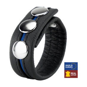 Vertelbare Leather Cockring Blauw – Verstelbare Leren Penisring